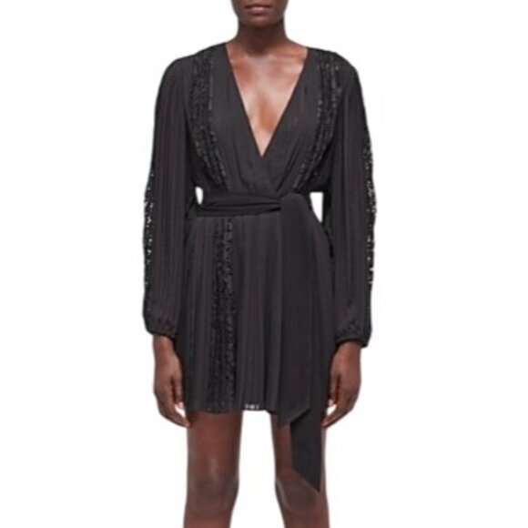 The Kooples Black Lace Detailed Dress Elegant Long Sleeves Msrp $415 Us M